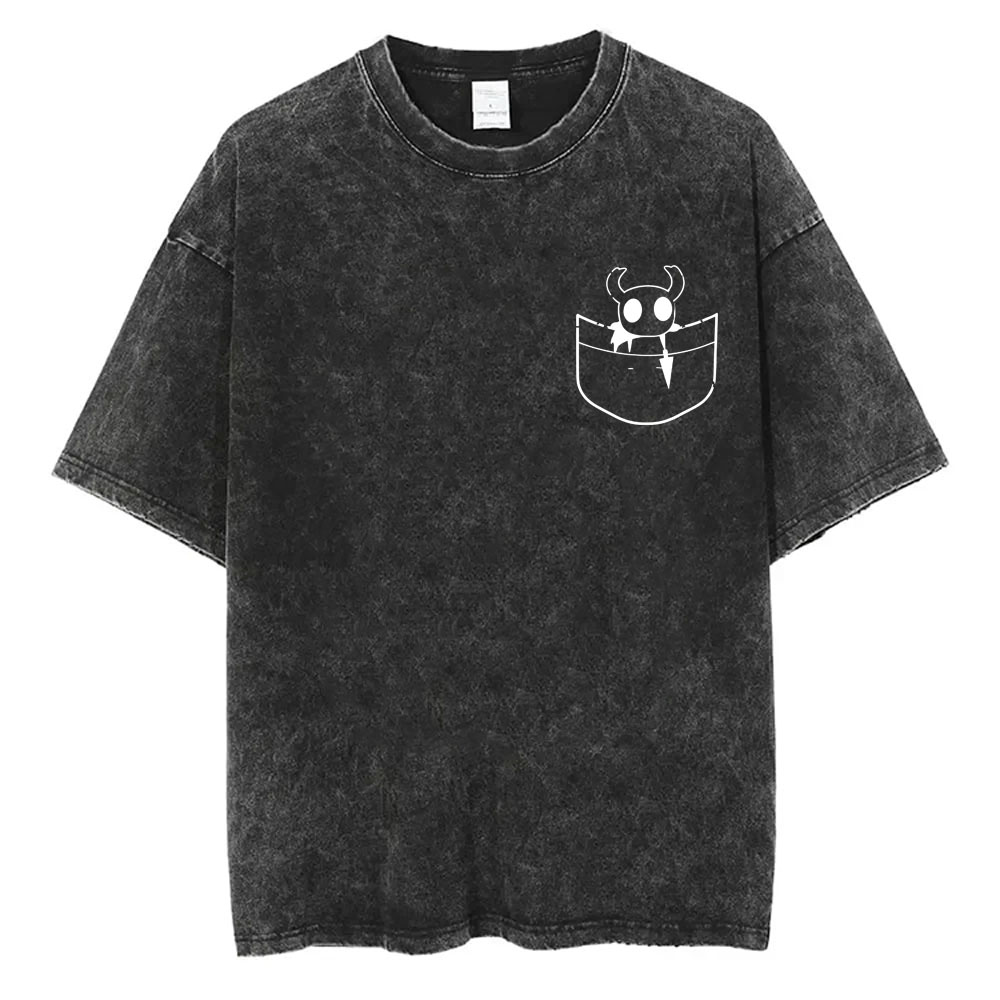 Retro Gaming T Shirt - ウォッシュドヴィンテージゲームホロウナイトポケットグラフィックTシャツ男性女性のカジュアル面白いオーバーサイズTシャツメンズ綿100% Tシャツ