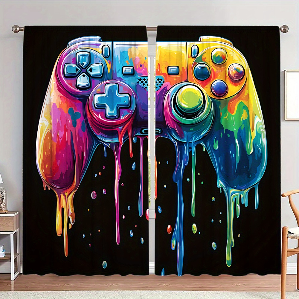 Retro Gaming Youtube - レトロゲームコントローラーカーテンポップアートカーテン黒背景オタクポップカルチャー部屋の装飾抽象的なビデオゲームカーテンパネル