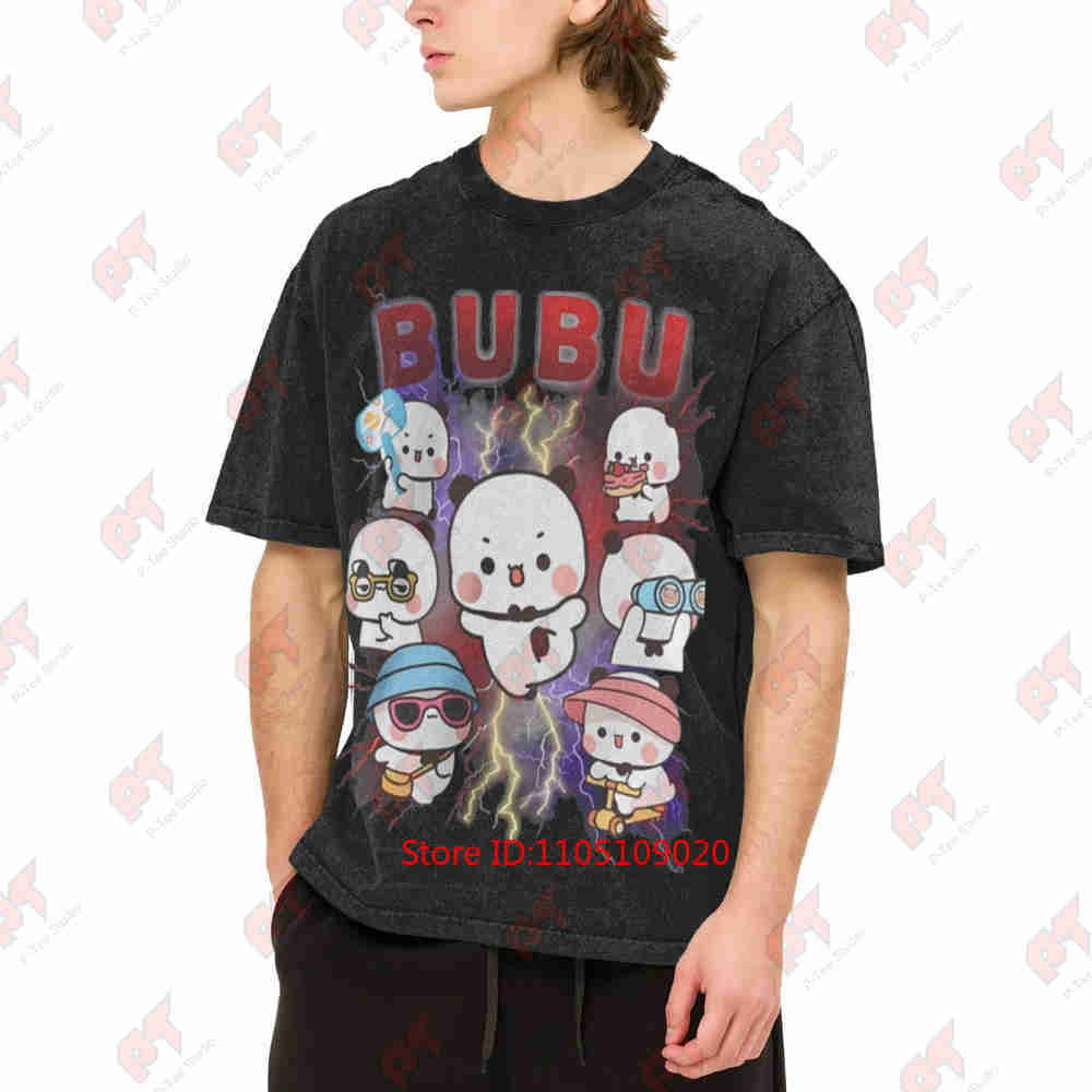 Retro Gaming T Shirt - ブブ・ドゥドゥのレトロゲーム風ピクセルアートがプリントされた、ヴィンテージ風のウォッシュ加工Tシャツ。純綿素材。